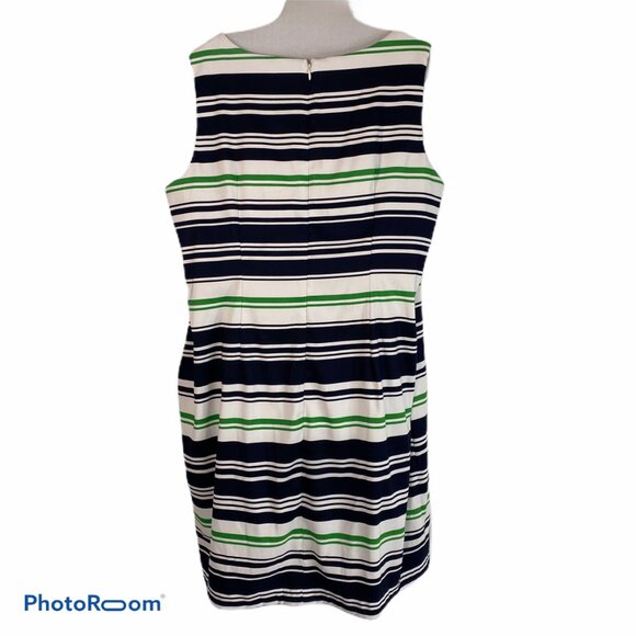 Dressbarn A Line Dress Womens 22 Striped V Neck Sleeveless White Black Green - Picture 3 of 7